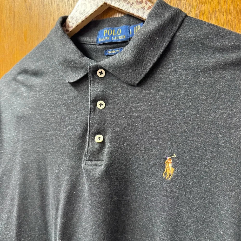 Polo Ralph Lauren Mens Long Sleeve Henley Shirt Black Marl Heather Large